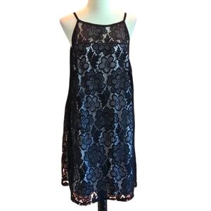 Emma & Michele Black Lace Floral Midi Cocktail Dress Spaghetti Straps Size 1X